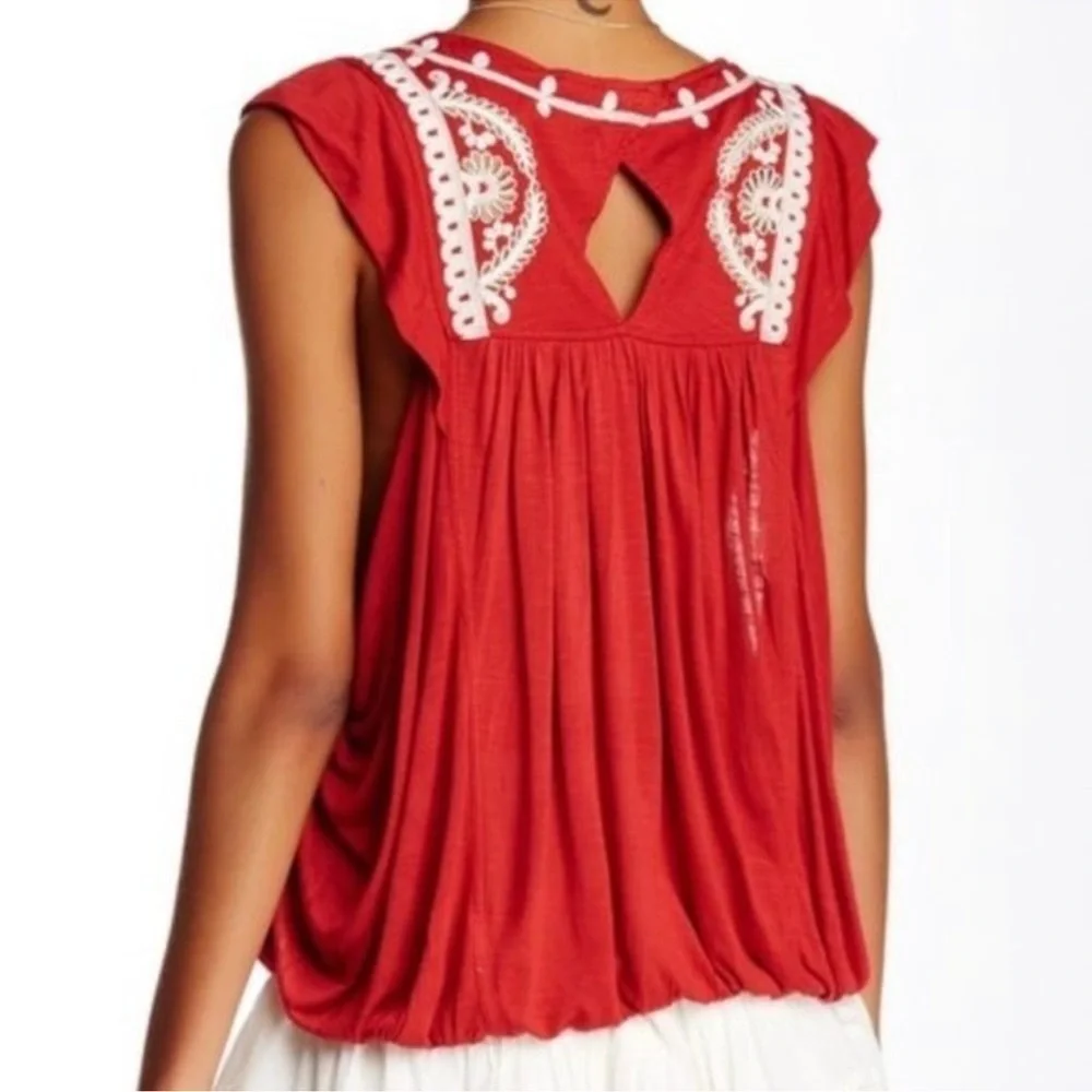 Free People Dos Segundos Red Embroidered Boho Top Size XS